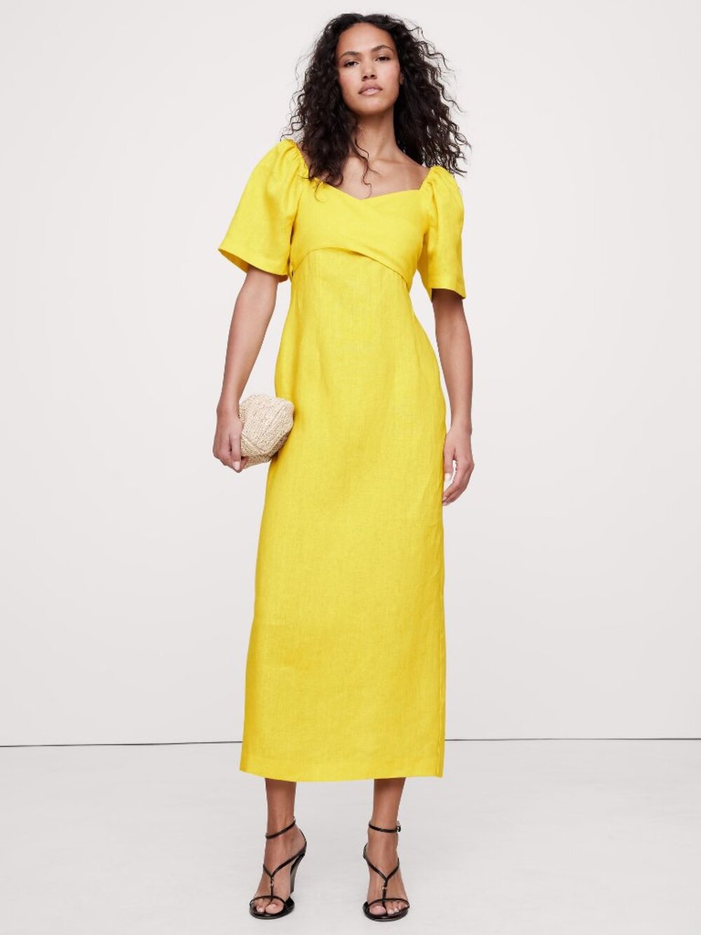 NEW Banana Republic Women Linen Sweetheart Maxi Dress Citrus Yellow Petite 2